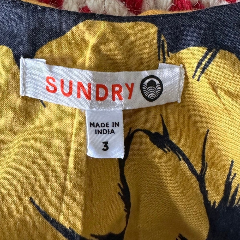 SUNDRY NWOT Black Yellow Floral Print Tiered Square Neck Sleeveless Size 3=12US - Picture 8 of 12